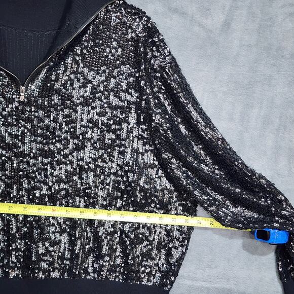 J.Crew Collection Sequin Reversible Zip-Up Turtleneck Sweater Black 3X - Picture 9 of 10